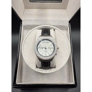 DMQ Ladies Techno Style Watch by Diamonique Black Croc Leather Band New Battery